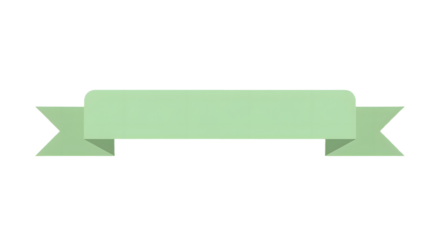 Ribbon banner, curve badge, label, title box, clip art, png isolated on transparent background. A light green ribbon banner with pointed ends, isolated on a white background.