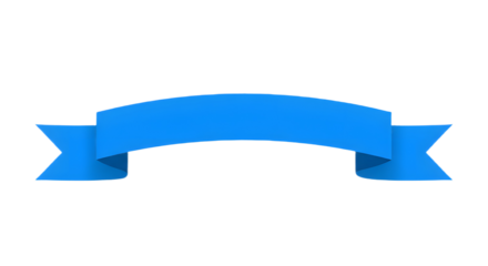 Ribbon banner, curve badge, label, title box, clip art, png isolated on transparent background. A bright blue ribbon banner isolated on a white background.