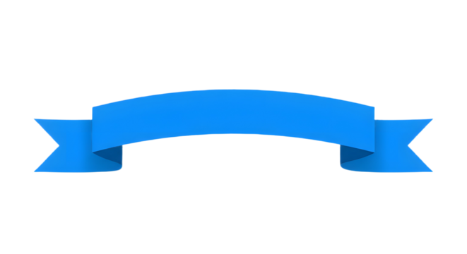 Ribbon banner, curve badge, label, title box, clip art, png isolated on transparent background. A bright blue ribbon banner isolated on a white background.