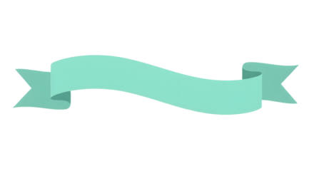 Ribbon banner, curve badge, label, title box, clip art, png isolated on transparent background. A light teal ribbon banner with curled ends, isolated on a white background, suitable for adding text.