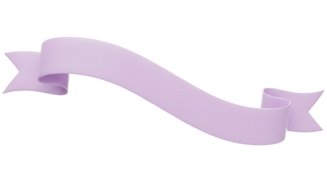 Ribbon banner, curve badge, label, title box, clip art, png isolated on transparent background. A pastel purple ribbon banner, elegantly curved and floating against white background.