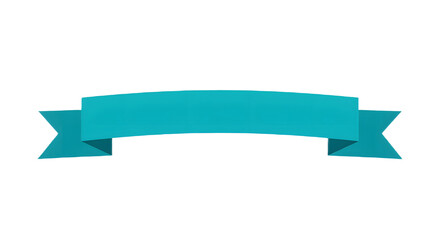 Ribbon banner, curve badge, label, title box, clip art, png isolated on transparent background. Teal ribbon banner with folded ends, isolated on a white background.