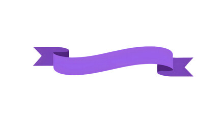 Ribbon banner, curve badge, label, title box, clip art, png isolated on transparent background. A purple ribbon banner with curled ends, floating against a white background.
