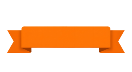 Ribbon banner, curve badge, label, title box, clip art, png isolated on transparent background. An orange banner with a folded design, ready for text or titles.