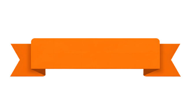 Ribbon banner, curve badge, label, title box, clip art, png isolated on transparent background. An orange banner with a folded design, ready for text or titles.