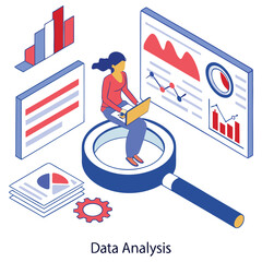 Big Data Statistics and Analytics Magnifying Glass Concept Vector 