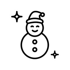 Snowman shaped Christmas gingerbread cookie with sugar icing decoration. Traditional Christmas cookies. Vector outline icon isolated on white background.