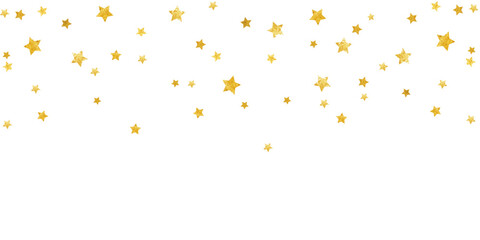 Falling shiny gold stars isolated on transparent background. Christmas golden sparkling festive confetti