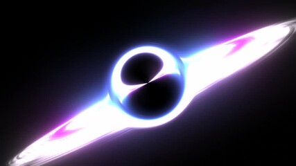 Stylized Black Hole with Gravitational Lensing Effect - Seamless Loop of a Glowing Accretion Disk with a Luminous Purple and Blue Nebula - Powered by Adobe