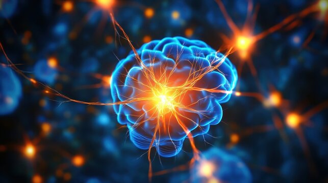Close up view of an anatomical brain diagram showing neural activity