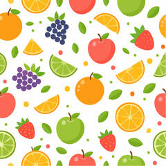 Vibrant Fruit Medley Pattern A Colorful and Fresh Design Featuring Apples, Oranges, Strawberries, and Grapes
