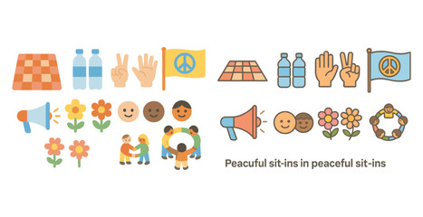 Peace and unity flat icons set &ndash; filled, harmonious, community symbols