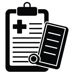 Black and white medical report with notepad healthcare concept icon