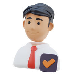 Cartoon Businessman Avatar Wearing White Shirt Red Tie And Checkmark Icon Transparent Background Professional Character Illustration