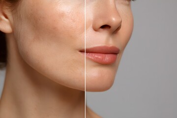 Obraz premium Portrait of Woman Demonstrating Skin Improvement and Natural Beauty