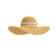 Straw Sun Hat With White Band For Summer Protection Isolated On Transparent Background