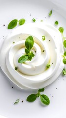 Whipped cream or yogurt topped with herbs