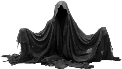 Spectral Hooded Phantom Floating Against a White Void – Dark Fantasy Illustration