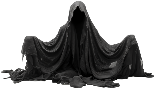 Spectral Hooded Phantom Floating Against a White Void – Dark Fantasy Illustration