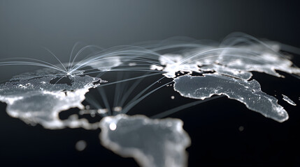 Global network connections and data transfer visualization on a dark background