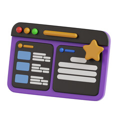 3D Browser Window Interface With Star Icon For Favorites Purple Frame And Yellow Bar On Transparent...