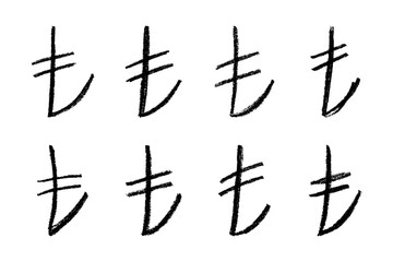 Set of hand drawn turkish lira currency symbol. Brush stroke doodle. Single element for design