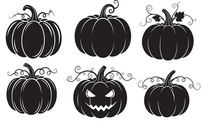 Silhouetted Pumpkins Galore A Variety of Shapes Sizes and Styles Ideal for Halloween Decorations and Autumn Themed Designs