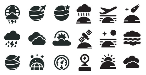 Weather solid icons set – filled, flat, meteorology and climate symbols