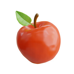 A Ripe Red Apple With A Single Green Leaf and Stem on a Transparent Background
