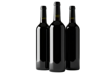 Three wine bottles mockup isolated on transparent background