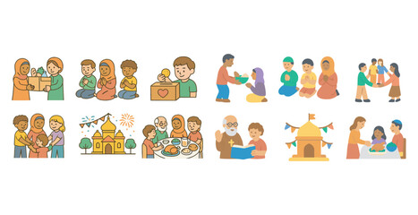 Community and diversity flat icons set – inclusive, multicultural, unity symbols