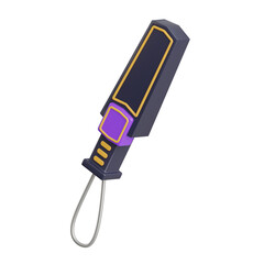 Handheld Metal Detector Wand Device with Purple Accents and Lanyard on a Transparent Background