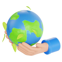 Pair of Hands Gently Holding Planet Earth With Green Leaves Floating Around The Globe A Symbol Of Care For The Environment And Conservation Concept On Transparent Background