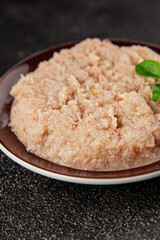 Canned crab meat seafood natural product tasty snack fresh delicious gourmet food background on the table rustic top view copy space pescetarian diet
