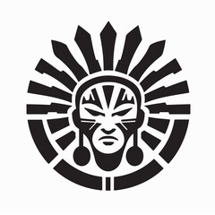 Aztec Mayan Face Icon Tribal Symbol Vector Isolated on White background
