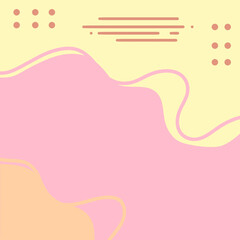 Abstract background of pink, yellow and cream colored waves decorated with small circles and light brown lines for greeting cards, presentations, web, wallpapers, backdrops, templates, social media