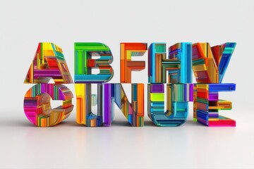 Alphabet colorful letters mosaic art creativity typography font graphic on transparent background