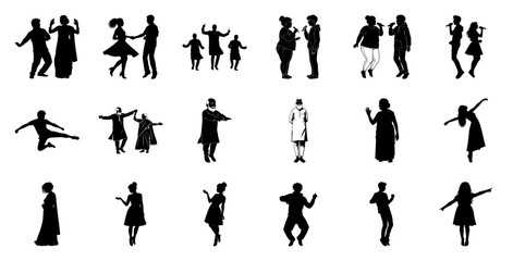 Diverse people dancing singing and performing silhouette