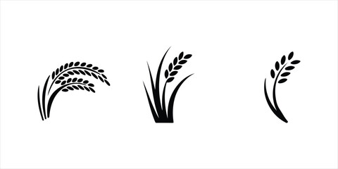 Wheat silhouette vector icon set on white background, three icon wheat vector black color. © MOMENIN SUNNY