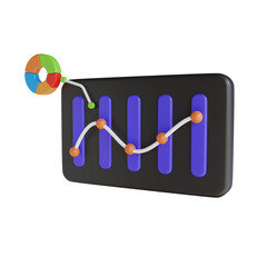 Abstract 3D Data Analytics Chart with Bar Graph and Pie Chart Render on Transparent Background