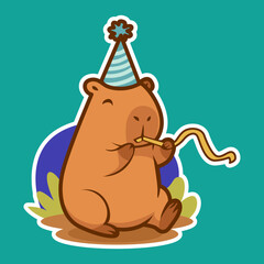 Happy Capybara Celebrating Birthday with Party Blower