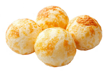 Golden baked cheese balls with textured surface isolated on a transparent background image