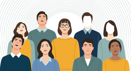 A diverse group of people standing together in unity and cooperation.