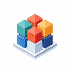 Fototapeta premium Isometric illustration of colorful stacked cubes representing a modular system or blockchain technology concept, isolated on a white background for digital design