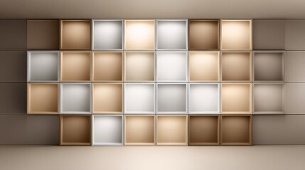 illustration of window blinds forming a grid pattern with alternating light and shadow segments in a minimal color palette geometric, blinds, grid pattern, light and shadow, alternating, minimalist, 