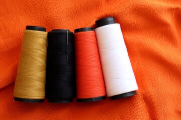 Sewing Threads and Fabrics. Creative Sewing Concept. 