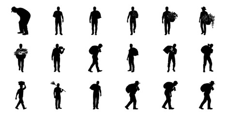 Silhouettes of people carrying various items bags baskets