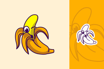 Funny Banana Mascot Character Logo – Cute Yellow Fruit Vector Illustration for Healthy Food Branding and Merchandise Design