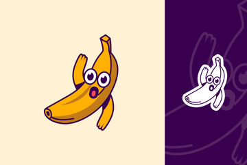 Funny Banana Mascot Character Logo – Cute Yellow Fruit Vector Illustration for Healthy Food Branding and Merchandise Design