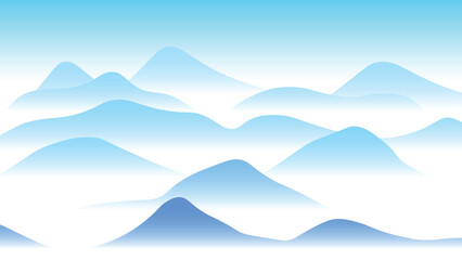 Sea of ​​mist view on the high mountain range, sea of ​​mist in winter, background illustration
